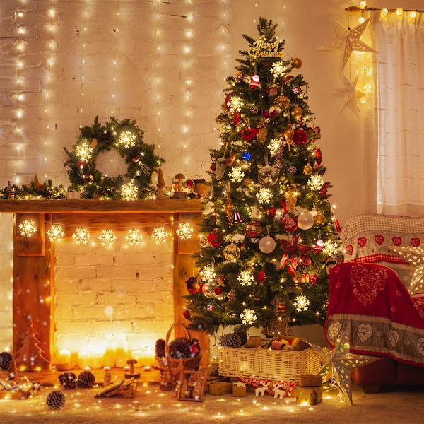 Sisäjouluvalot (lämmin valkoinen), 6M 40 LED lumihiutaleen valojuova, sisä- ja ulkokoristelu