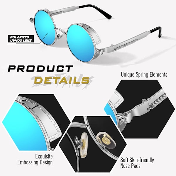 Pyöreät Retro Metallikehyksiset Polaroidisunslasit Miehille ja Naisille Unisex UV400-Suojalla E