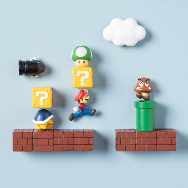 6 stk. Super Mario Brothers Mini køleskabsmagneter - 3D Action Figur M