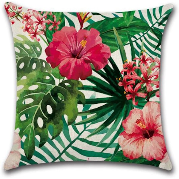 Utekuddöverdrag Set om 4 (45x45cm), Vattentäta Tropiska Växter Blommor Fåglar Mönster Kuddöverdrag för Soffa