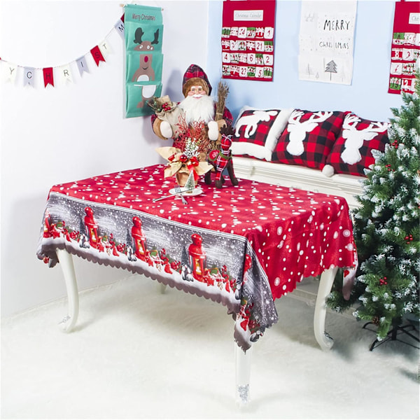 Rektangulær juleduk 150*180cm - Julenissen, alv, snøfnugg mønster - Julefest D