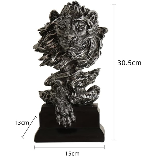 (Silver)Wood Resin Lion Head Figurine,Resin Lion Statue,Animal He