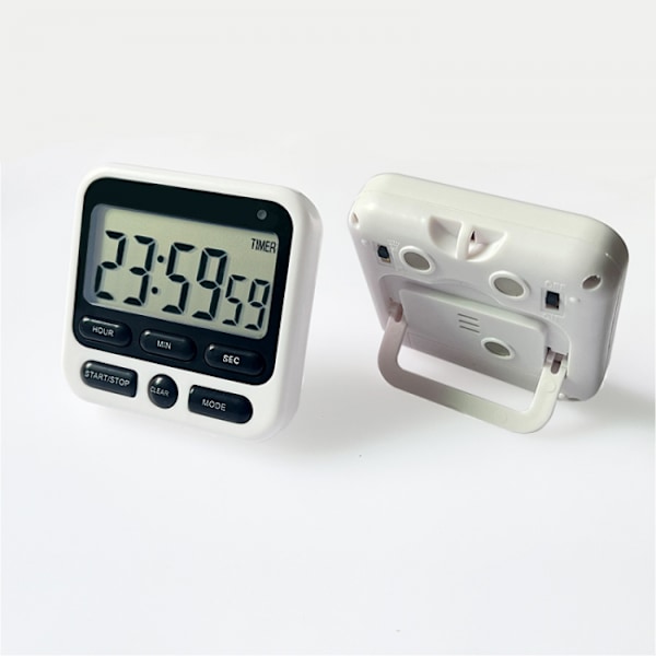 Kök digital timer med tyst/hög larmbrytare 24-timmars klocka och larmminnesfunktion