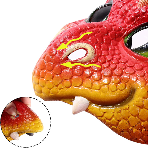 3D-dragehalvmaske til Halloween-fest, drage til Mardi Gras-festkostume (rød)