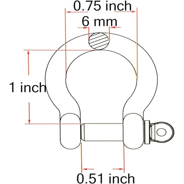 6 mm 1/4 Tomme 304 Rustfrit Stål D-Ring Shackles Skrue Stift Anker Shackle til Træk Ståltråd 6 Stk K