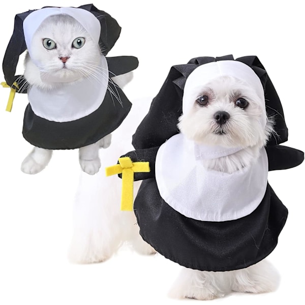 Nonnekostyme for kjæledyr, morsomt nonnekostyme med hatt, søtt kjæledyrhundekattklær-antrekk for Halloween jul