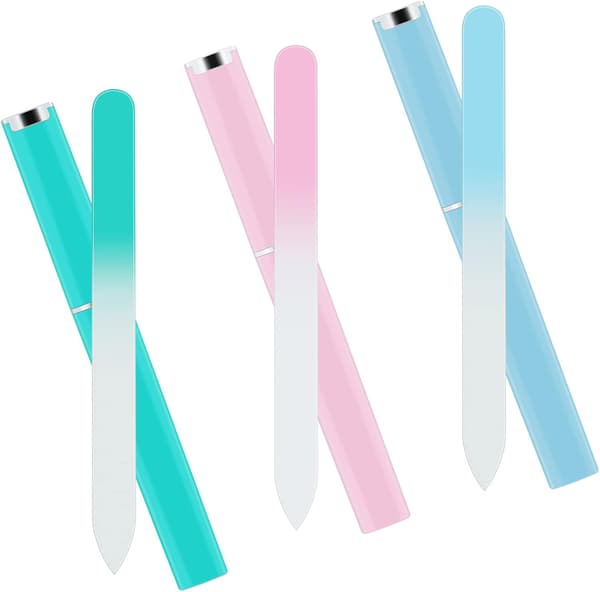 Sett med 3 Premium Glass Profesjonelle Neglefiler med Etui Multicol
