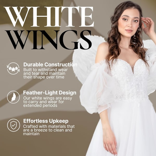 Hvide Vinger Halloween Hvide Engel Vinger - Fe Vinger Outfit Engel Tilbehør - Hvide Fjer Vinger White