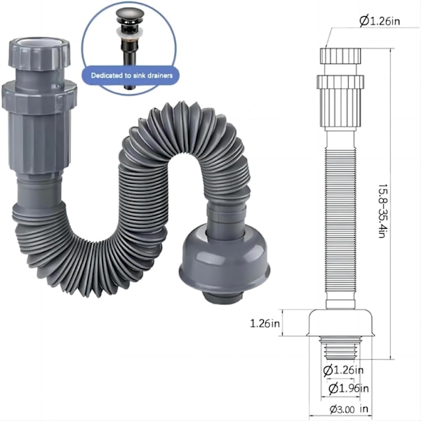 Sänkrörssats, Sänkrör, Flexibelt Avloppsrör, Passar för 1 1/4 Tums Diameter Avlopp, Hållbart och Åter A