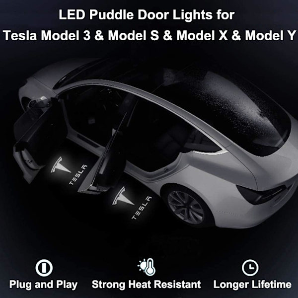 4 kpl Tesla-auton ovenvalo, Led-auton logovalot, Auton ovenprojektori Tesla Model 3:lle, Model S: