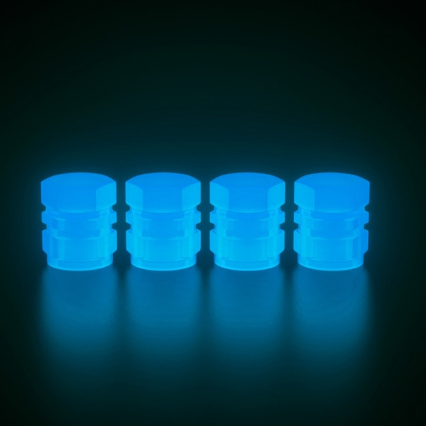 40 blå lysende bildekk ventilkapper Universal, Glow in Dark Fluo