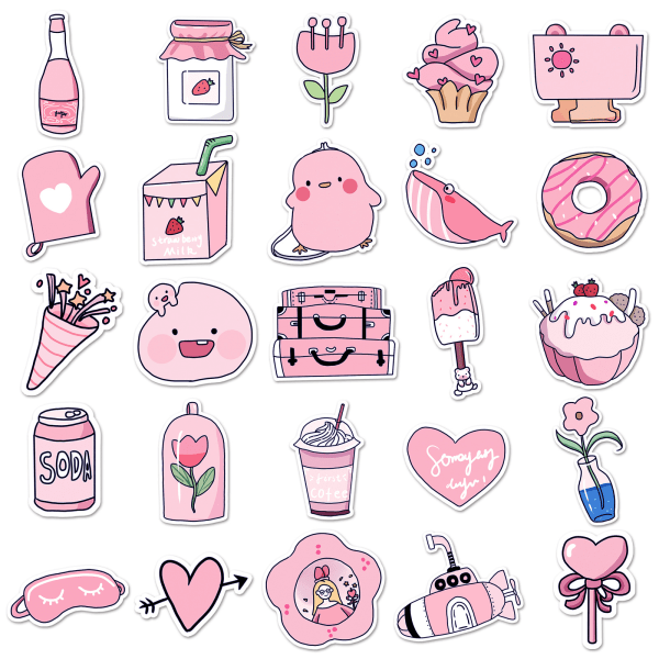 50 ins stil rosa flickiga klistermärken, söt graffiti resväska anteckningsbok