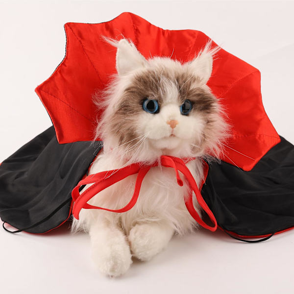 Halloween kattekostume, rød sort kat vampyrkostume sød vampyrkostume kæledyr kattekappe hundekappe H