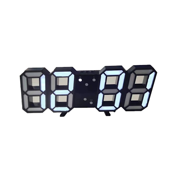 Svart 3D LED Digital Veggklokke Stor Lysende Vekkerklokke Støysvak Snooze-funksjon Justerbar Lysstyrke 12/24 Timer Da