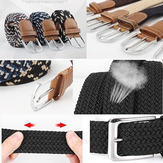 Blå Vit Röd 107cm Flätat Elastiskt Bälte för Kvinnor Buckle Me