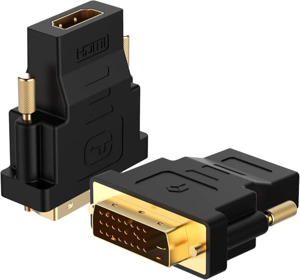 DVI til HDMI-adapter, 1080P Full HD, 2-pak, sort