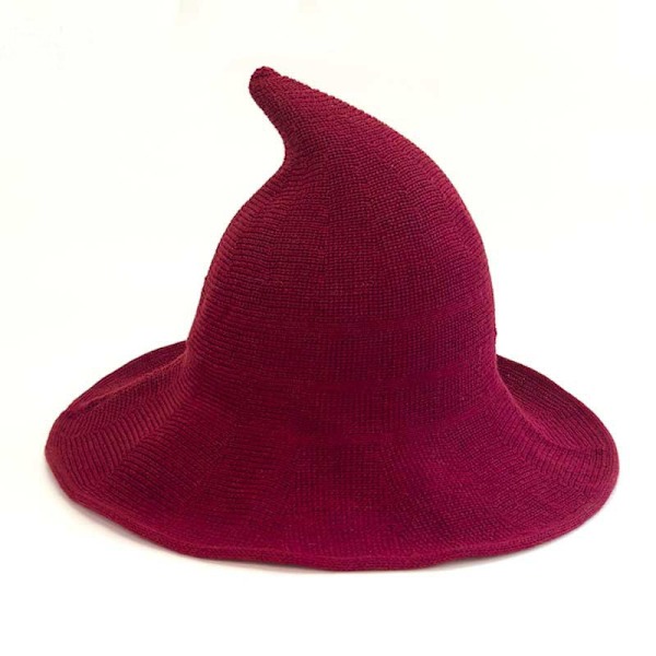 Red Womens Witch Hat Wizard Kinitted-Wool Hats Adult Costume Party Accessory Halloween Masquerade Co