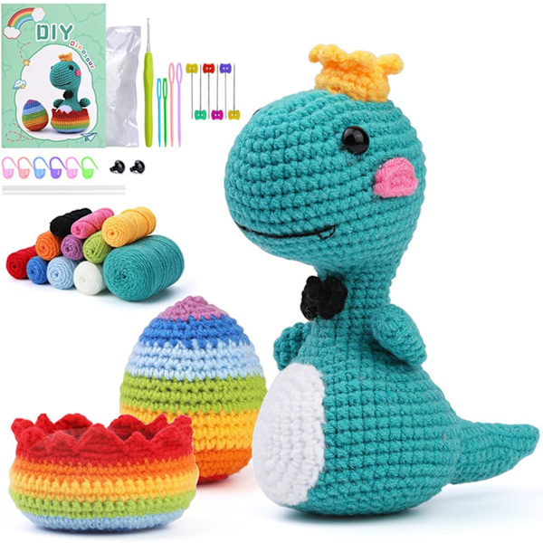 (Dinosaur)Crochet Kit for Beginners,Knit Stuffed Animals,Crochet Knitting Needles Pack for Kids and