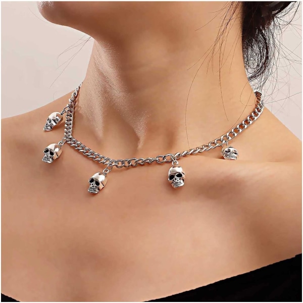 Punk Skull Choker Halsband Silver Skelett Hänge Halsband Skalle