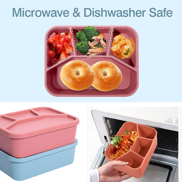 Lunchlåda med 4 fack och lock, läcksäker Bento-stil matförvaring för mellanmål