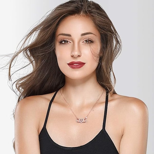 One Piece (Rose Gold, Længde ca. 40+5cm) Halskæde til Kvinder med Cubic Zirconia Rundt Hjerte Infinity Love Together Fo