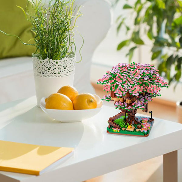1 st Mini Körsbärsblommande Bonsai-träd Byggstenssats, Sakura Botanisk Samling Byggsats för Vuxna, Kompatibel