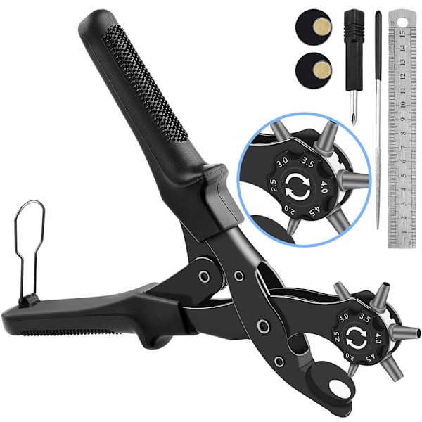 (Black)  Leather Hole Punch, [Upgraded Version][Perfect Full Set] Belt Puncher, Heavy Duty Revolving