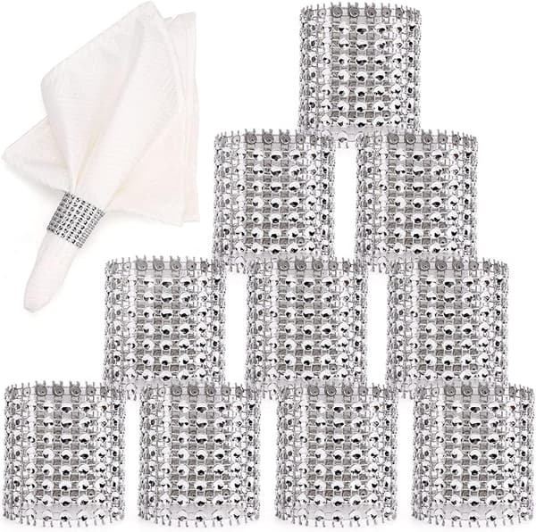 Sølv 100 stk. Rhinestone Servietringe - Sølv Rhinestone Serviet