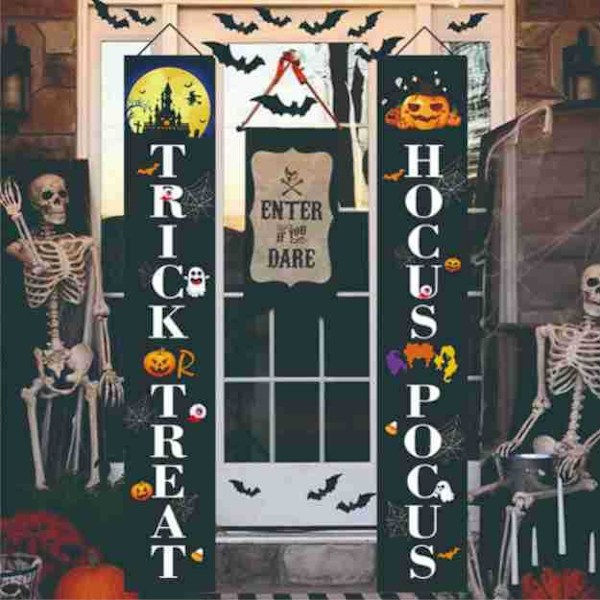 Happy Halloween Banner Dekorasjoner, Halloween Dør Banner Hekser og Trick or Treat Veranda Skilt, Fes