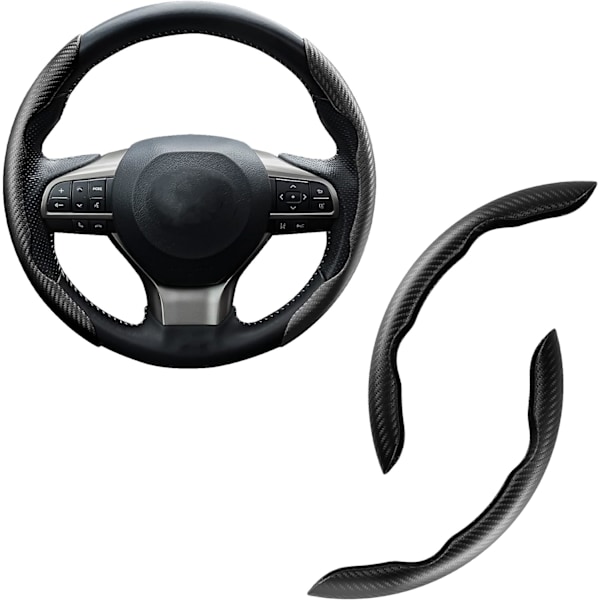 2pcs (Black)Car Carbon Fiber Anti-Skid Steering Wheel Cover, Segmented Steering Wheel Protector, But