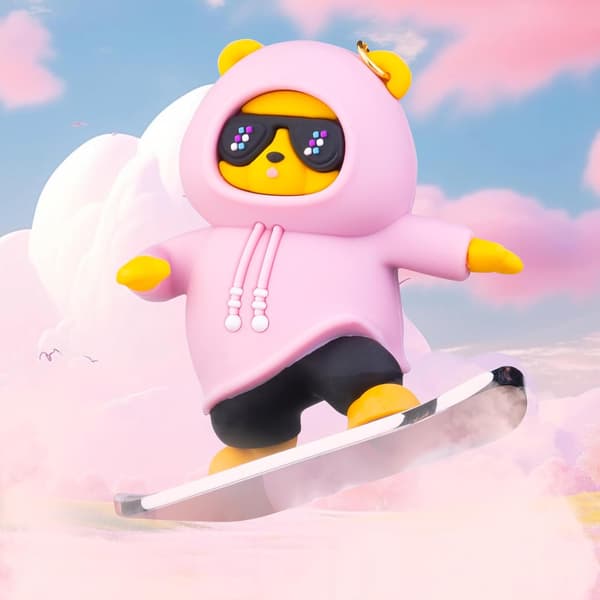 (Pink)Skateboarding Bear Bil Ornament, Sjov Skater Bear Bil Dash