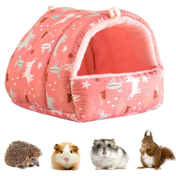 Pink 20 cm lille kæledyrsrede, lille kæledyrs vinterhus, hamsterhus,