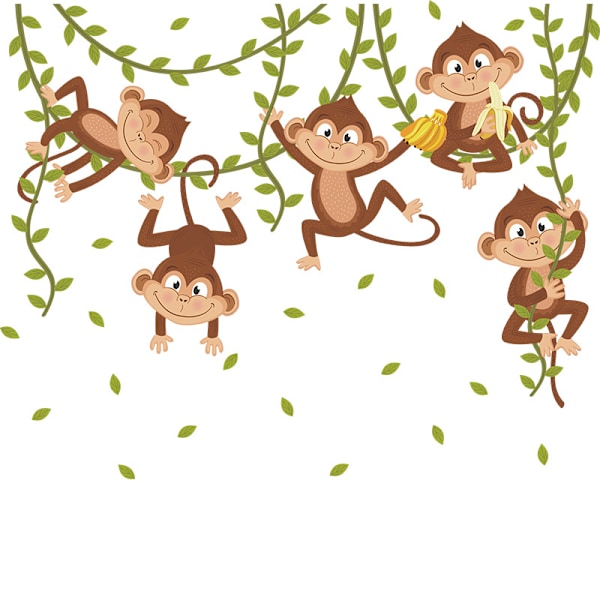 Eläinten seinätarra Jungle Monkeys seinätarra Apinat köynnöksessä Seinäkoriste Makuuhuone Lapset Vauva Lastenhuone Olohuone