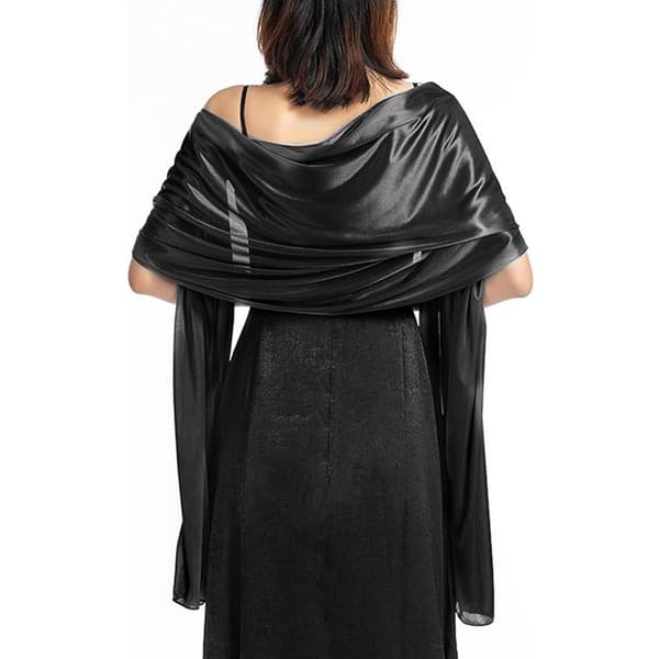 Dames sateng silkesjal og kappe 200*70CM Black