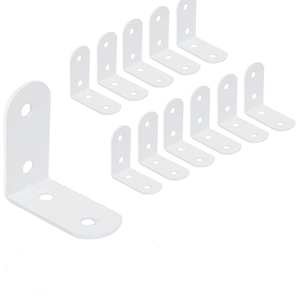 12-pack hörnbeslag i rostfritt stål 40 x 40 mm för montering av trämöbler, vita G