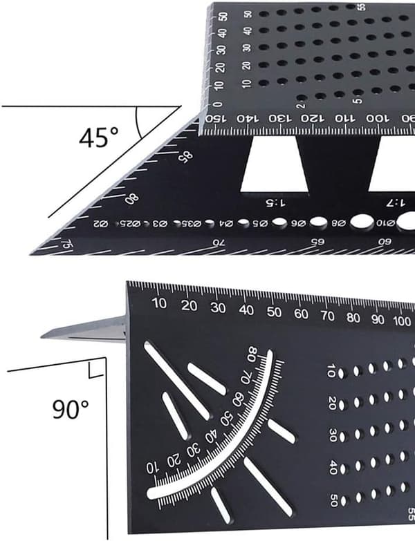 Aluminiumlegering Trearbeidssquare Målerlinjal 45/90 Grader 3D