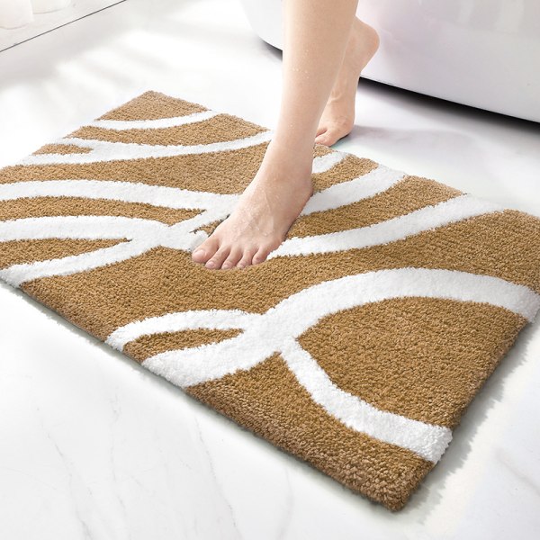 Beige, Non-Slip Microfiber Bath Mat 40 x 60 cm, Absorbent and Sof