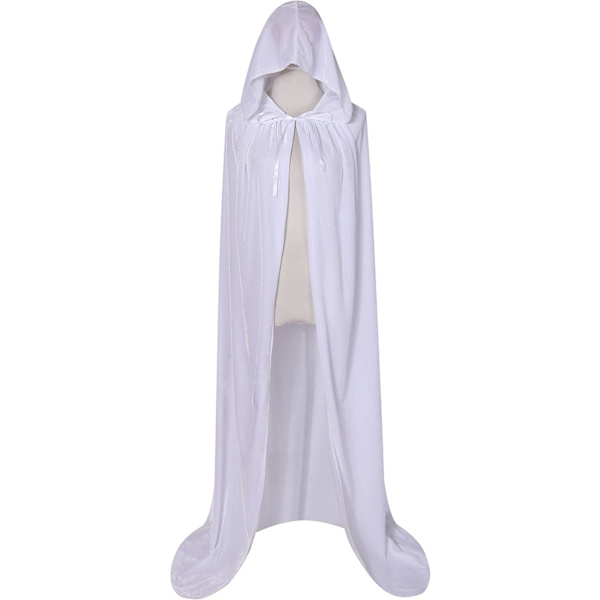 (Hvid, 170 cm) Fløjlskappe i fuld længde Balaclava Halloween Fancy Cape Kostumer