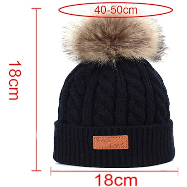 Svart vintermössa för barn med pompom för att hålla pojkar och flickor varma