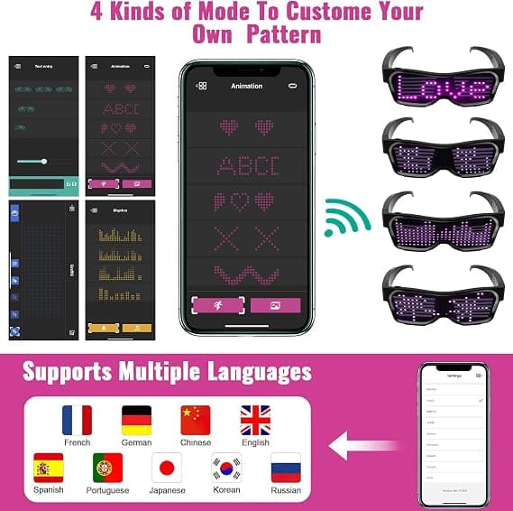 LED for menn og kvinner Cyberpunk LED Light Up Glasses Bluetooth Rave G