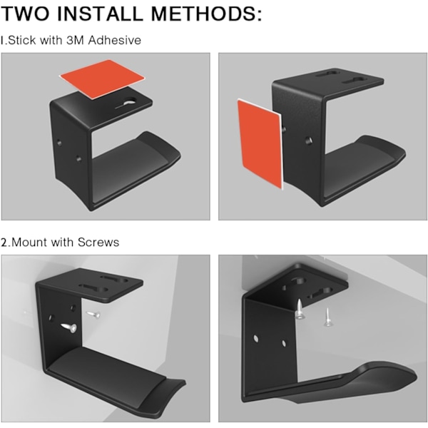 Hodetelefonstativ, hodetelefonholder, krokfeste, plassbesparende 3M hodetelefonholder under skrivebordet