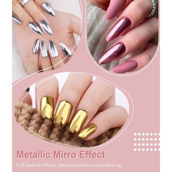 6 burkar roséguld nagelpulver krom effekt spegel metallisk glänsande pulver krom nagelpigment