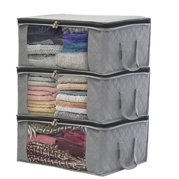 3-pack Grå Förvaringsväska Vikbar Klädförvaringslåda Veteme U