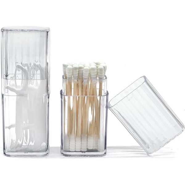 Bomullsrondellförvaring, 2 stycken Mini Bomullsrondellask Travel Bärbar Plast Bomullsrondellask Transparent för Bomullsrondeller U