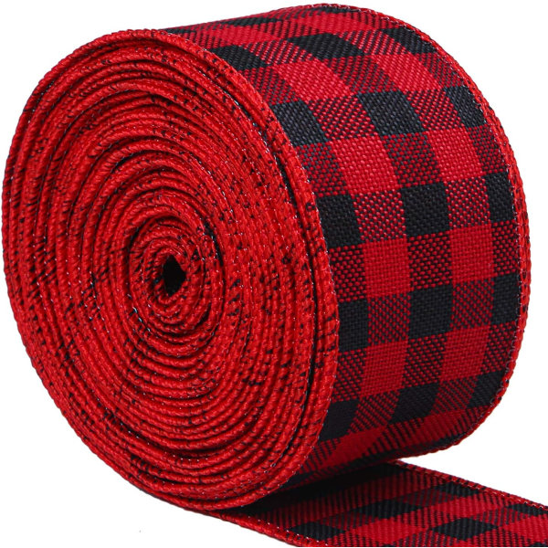 Röd och svart plädad säckvävsband Julband (5 cm x