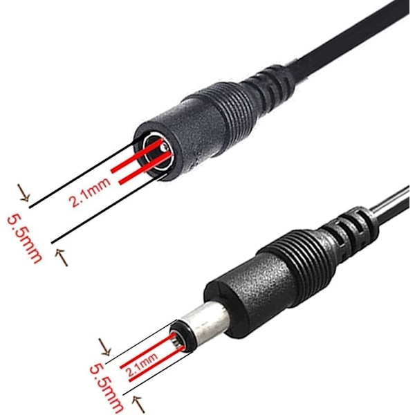 5m DC 12V förlängningskabel DC-kontakt 5,5 mm x 2,1 mm DC 0-36V strömkabel hane till hona elektrisk förlängningskabel för bilmon