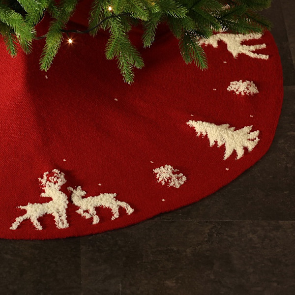 Julgransskjort, 122cm/48 tum Röd Julgransskjort, 3D Elk Julgransskjort Basöverdrag Matta, Trädbasöverdrag