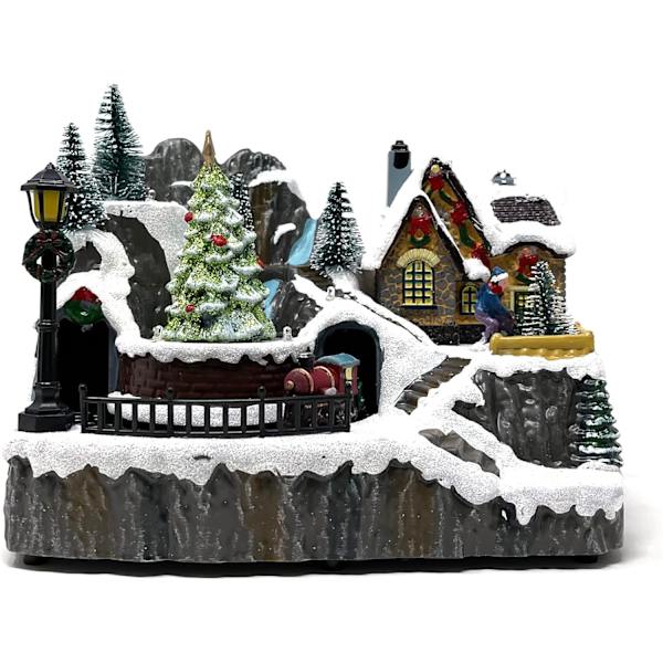 Julby med tåg i harts, samlarfigur med LED-belysning (Julgran) E