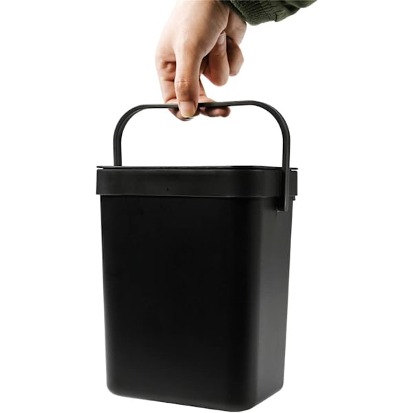 (Svart) 2 st (3L+5L) Matavfallsbehållare Hängande Sopbehållare med lock Liten Matavfallskorg Under Diskho B