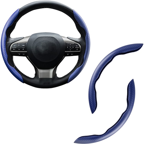 2pcs (Blue)Car Carbon Fiber Anti-Skid Steering Wheel Cover, Segmented Steering Wheel Protector, Butt